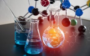 science laboratory test tube with science molecule structure